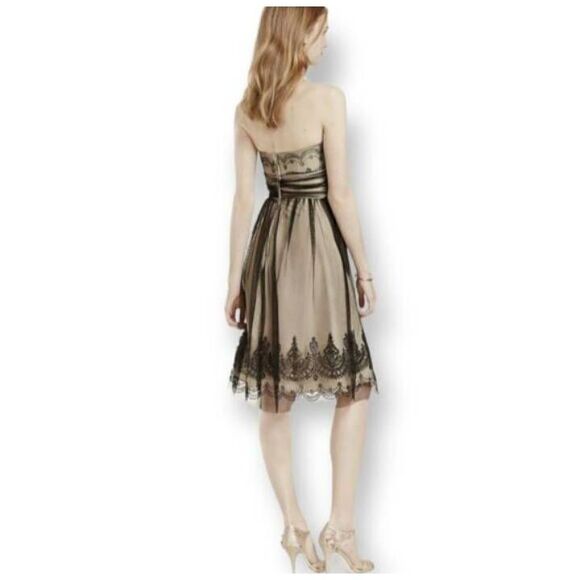 DAVID'S BRIDAL BLACK & NUDE STRAPLESS TULLE DRESS W/CAVIAR BEADING SZ.2 EUC - Picture 2 of 11